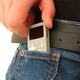 The PocketStar easily sliding into a tiny pocket, as the name implies.